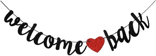 Black Glitter “Welcome Back” Banner, Pre-Assembled Hanging Garland for Back to School Party, Classroom & Office First Day Welcome Decorations